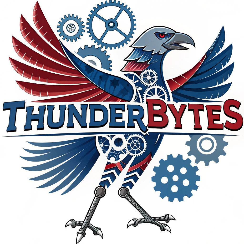 Thunderbytes Robotics Team Logo: Metallic Thunderbird Design