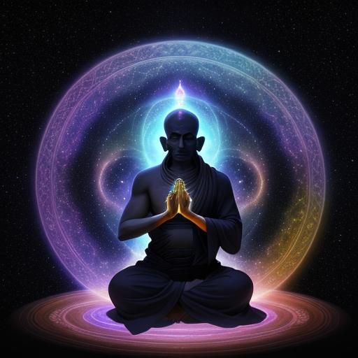 Meditating Person in Space Tunnel Digital Art