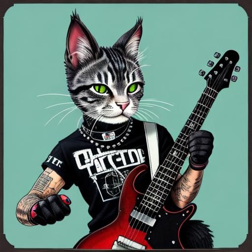 Punk Cat with Vodka Bottle