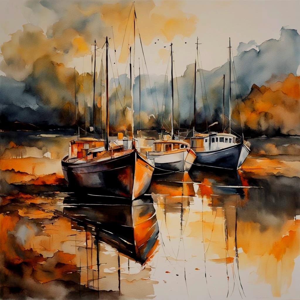 Impressionist Seascape Watercolors in Vibrant, Expressive St...