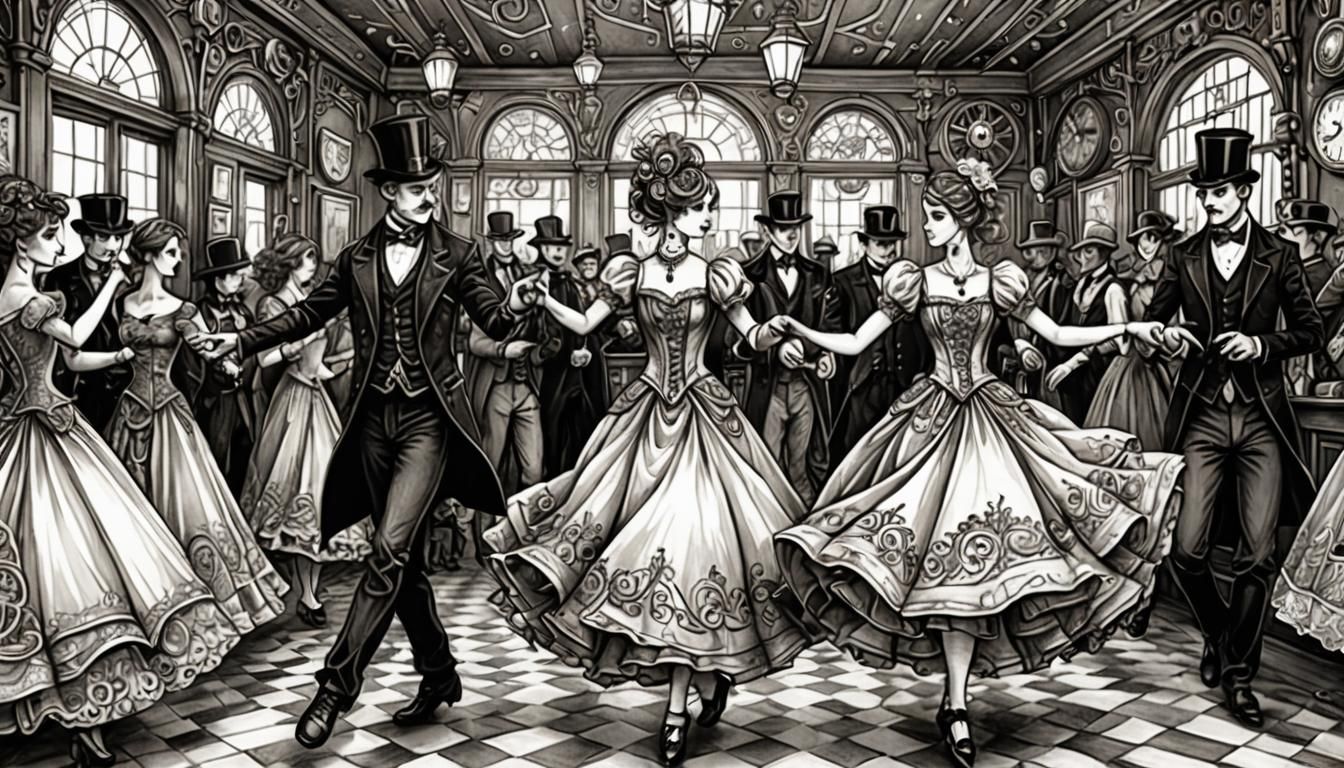 Steampunk Waltz in Victorian Room, Zentangle Drawing