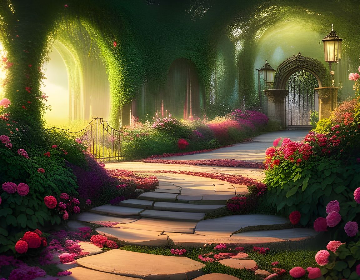 Twilight Rose Garden with Fairy Lights