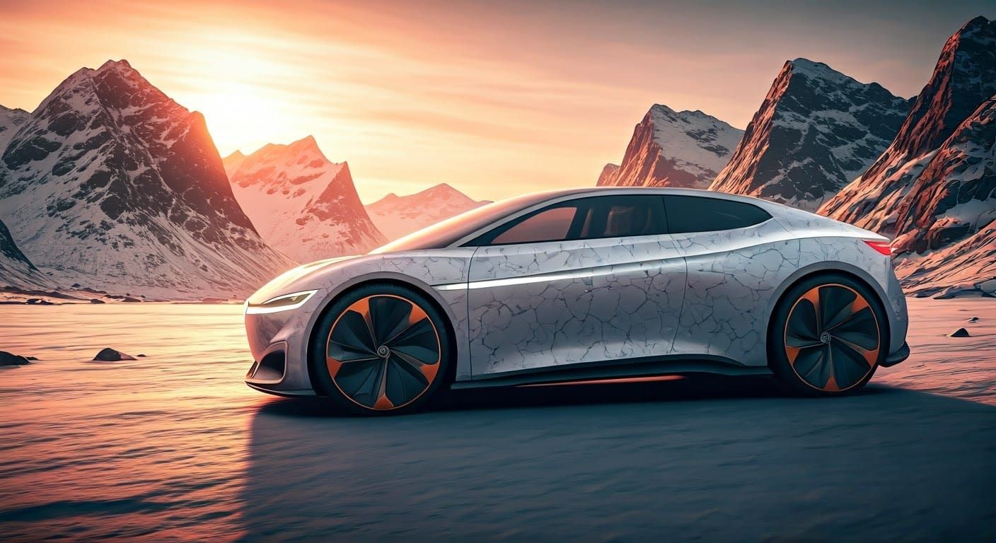 Futuristic VW Concept Car on Snowy Landscape