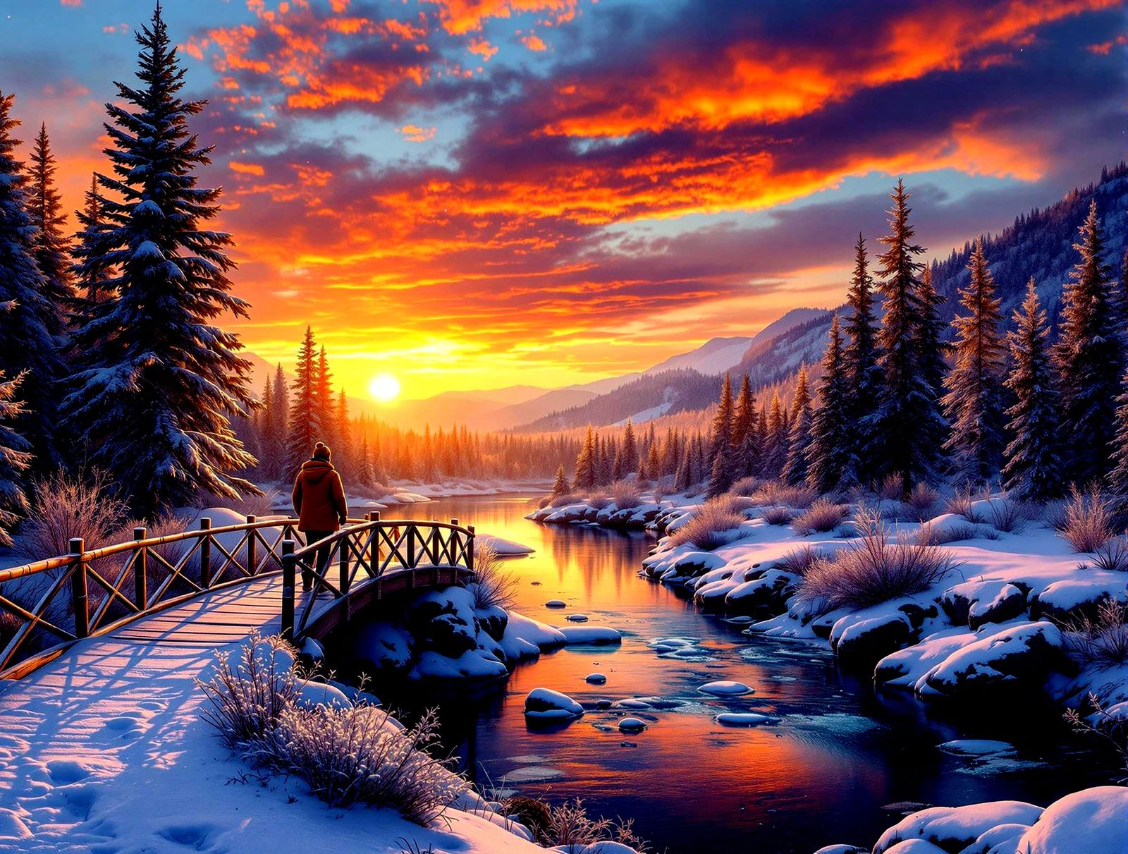 Panoramic Winter Sunset Scene in Photorealistic Detail