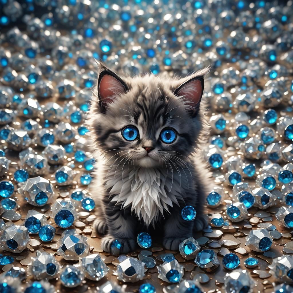 Dichroic Crystal Chibi Kitten with Blue Eyes
