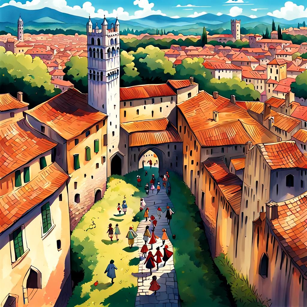 Cosplay Adventure on Lucca Walls: Disney-esque Illustration