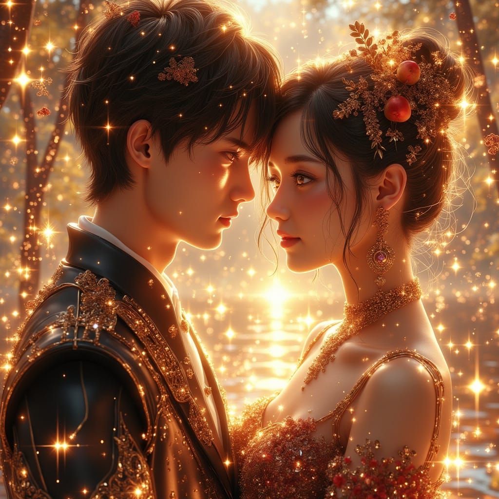 Couple in Intimate Moment, 3D Anime Style