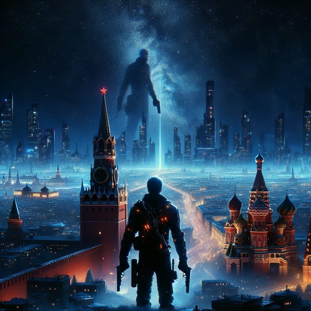 Futuristic Russia: Cybertron City Under Starry Sky