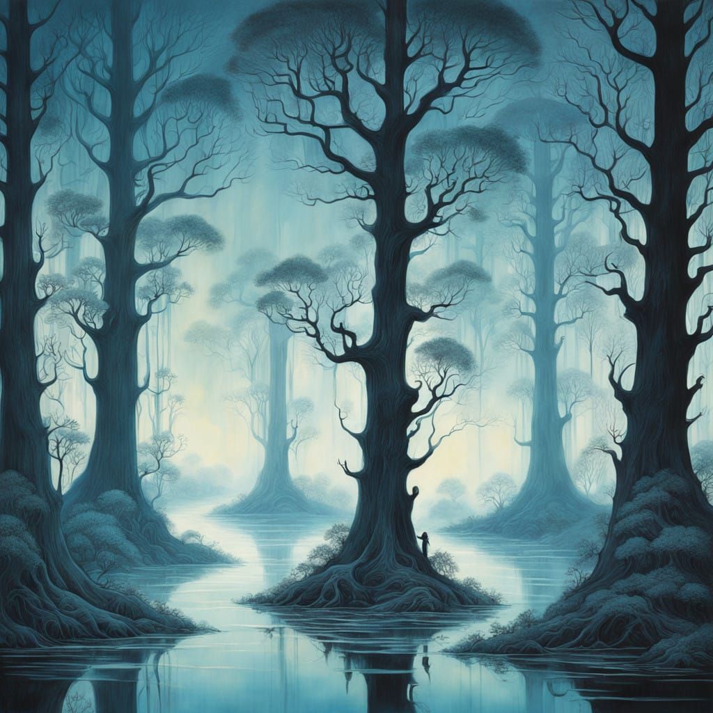 Ethereal Ghostly Form Dissolves into Sound Waves in a Misty...