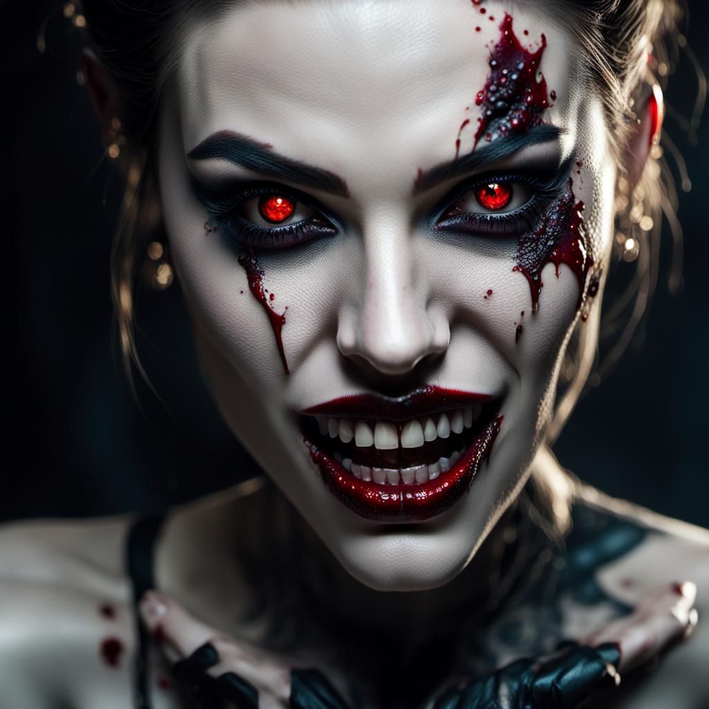 Vampire Girl Portrait in Dark Gothic Style