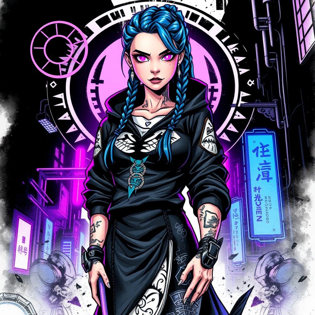 Vietnamese Superheroine in Modern Ao Dai: Ink Drawing