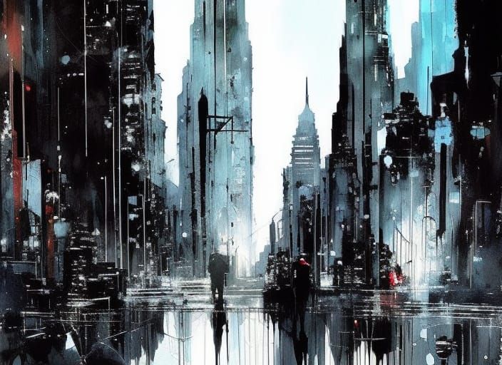 Dark Futuristic Noir City in Gotham Style