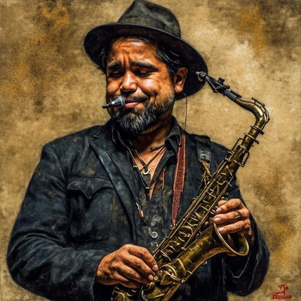 Sax Player Portrait in Norman Rockwell Style