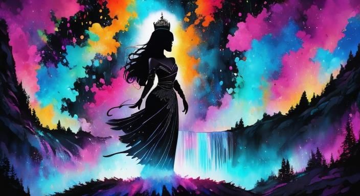 Queen Silhouette with Watercolor Paint Splash Background