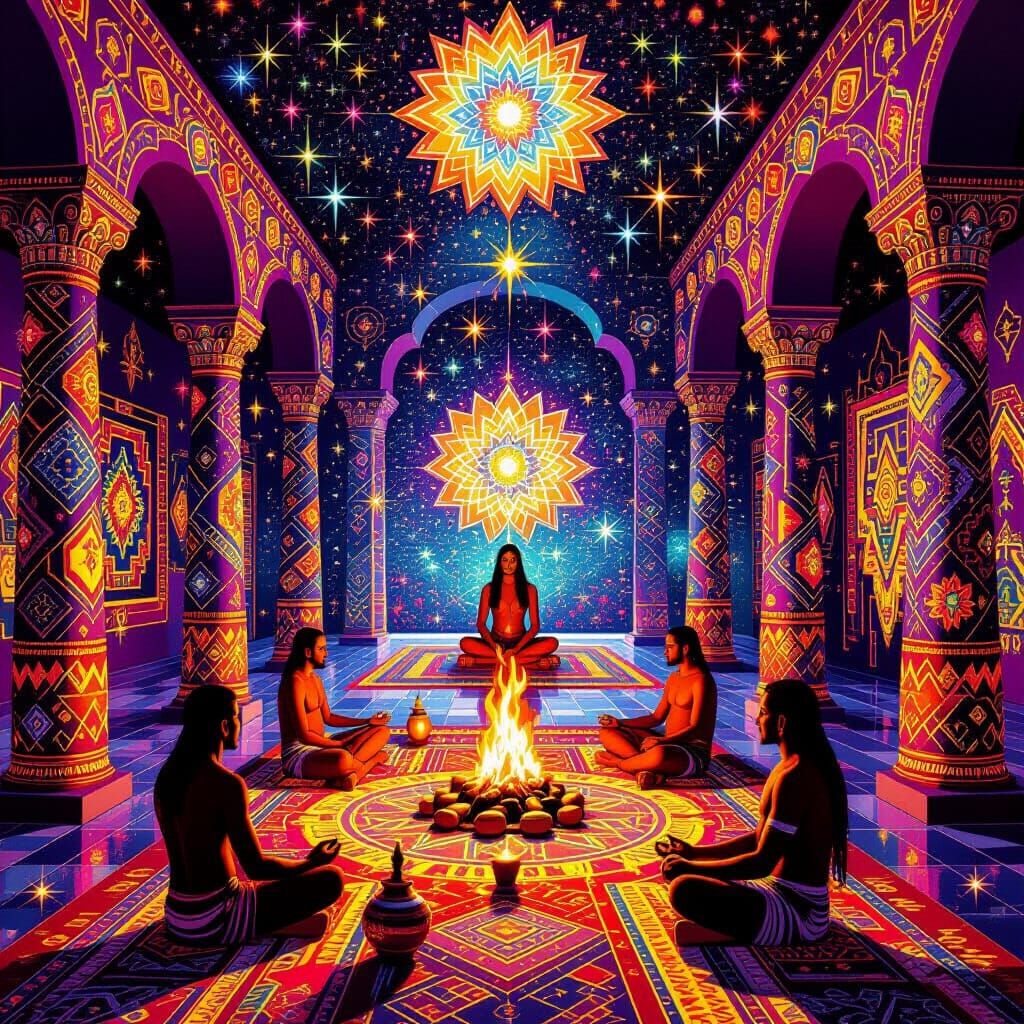 Psychedelic Spirit Guides in Polychromatic Abstract Style