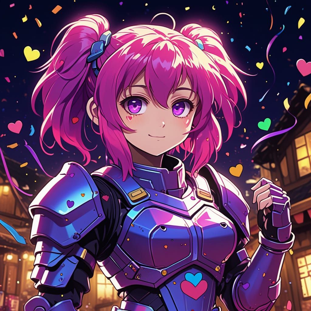 Kawaii Armored Woman with Electric Heart