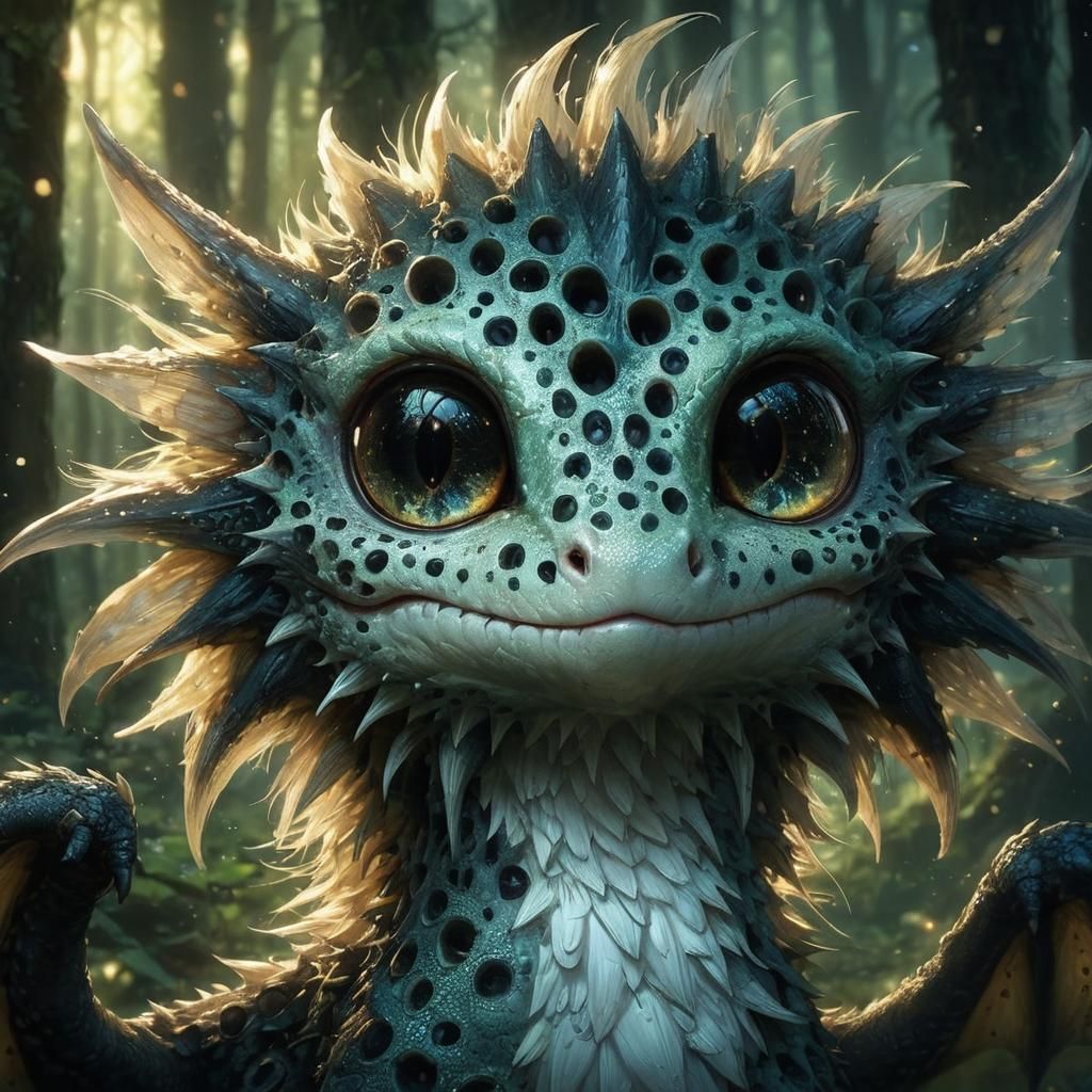 Adorable Trypophobia Dragon in Forest, 3D Anime Art