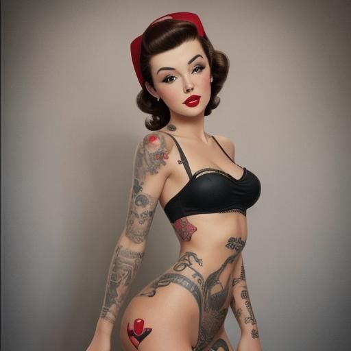 Tattooed Pin-Up Girl in Vintage Style
