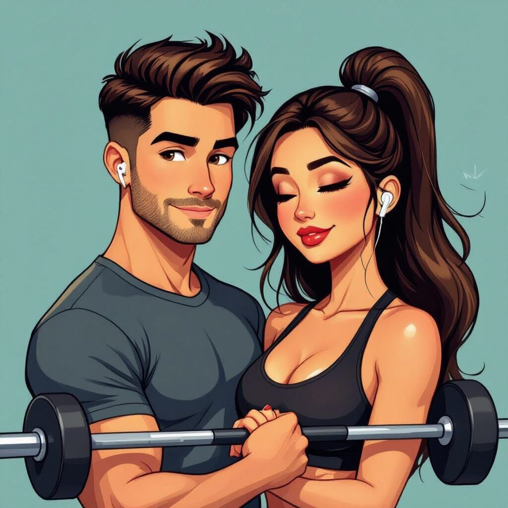 Cartoon Style Gym Illustration with Man and Woman