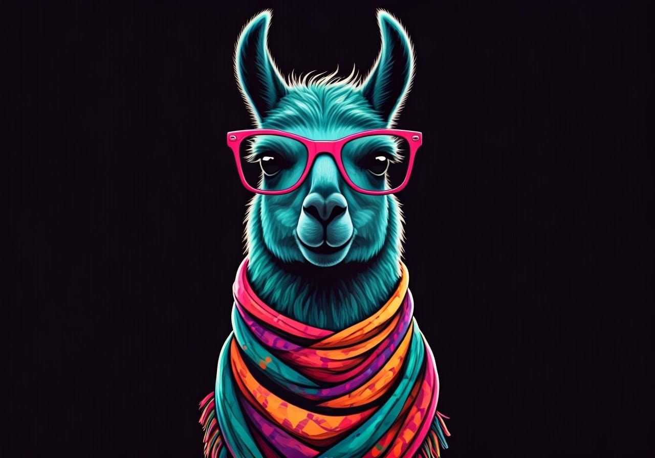 Vibrant Llama in Whimsical Digital Painting