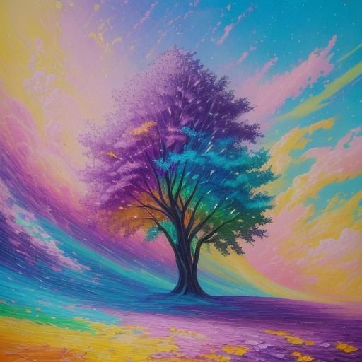 Rainbow Poem on Golden Parchment in Gouache Style