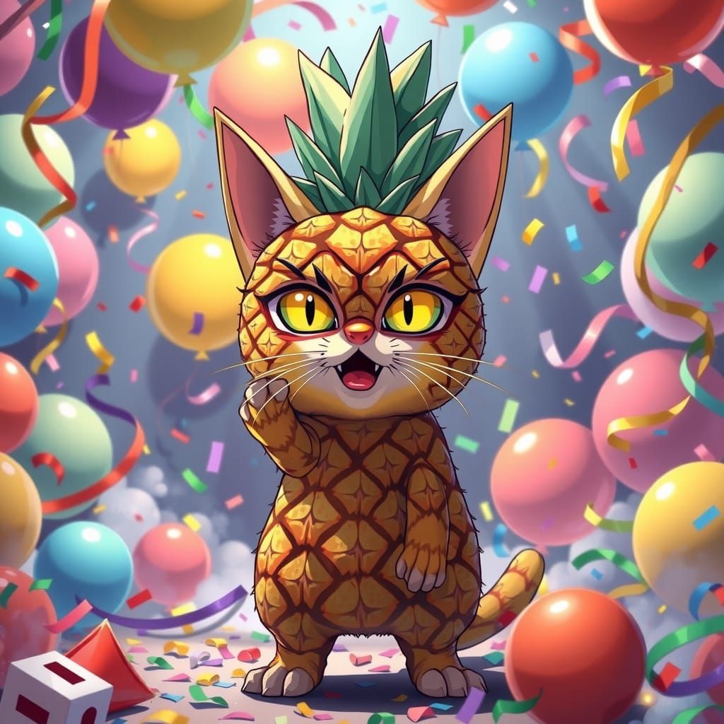 Villainous Pineapple Cat Ruler of a Colorful Chaos