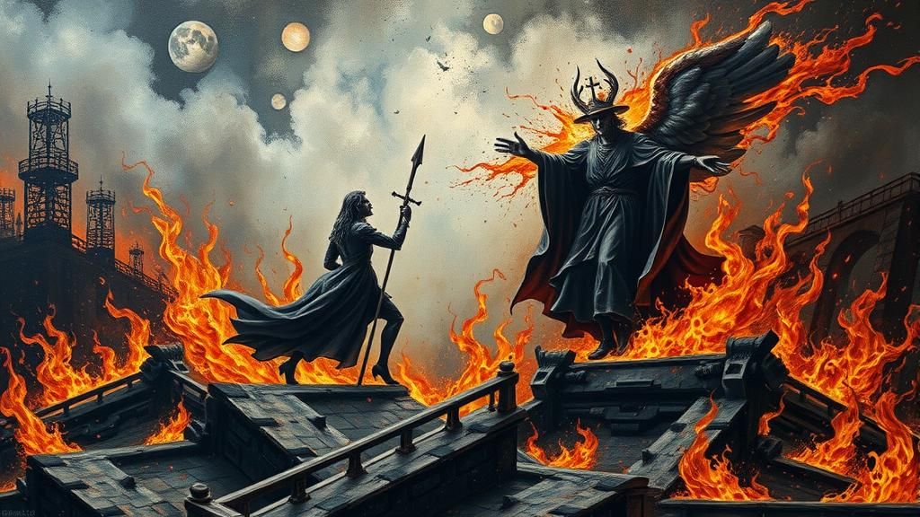 Dystopian Lake of Fire: Surrealist Heavy Metal Art