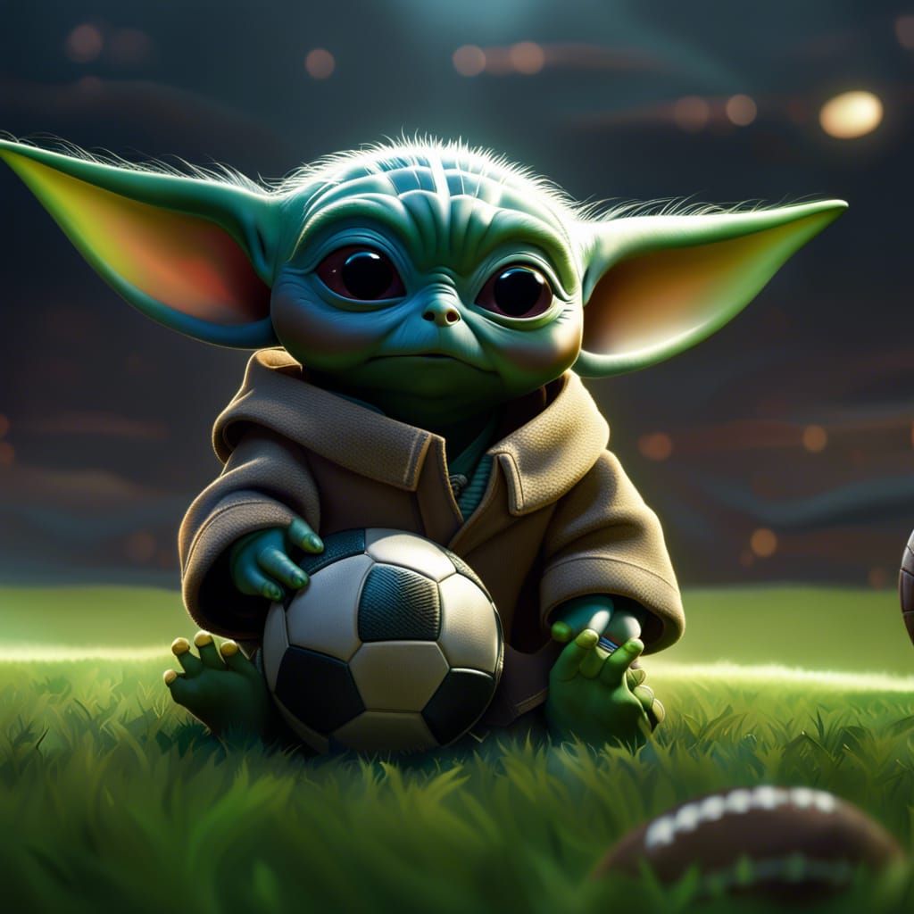Baby Yoda Plays Football in Fantasy Style