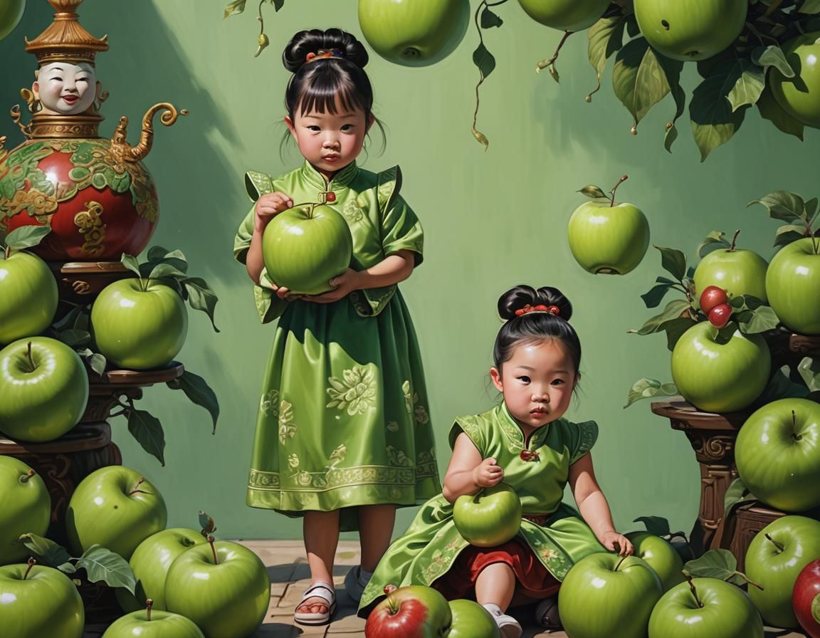 Pixar-Style Toddler with Apple in Matte Painting
