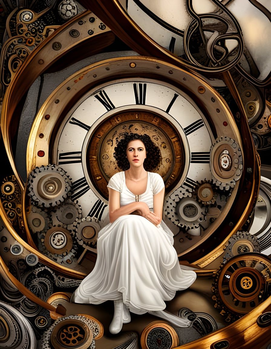 Victorian Time Traveler in Steampunk Surrealism