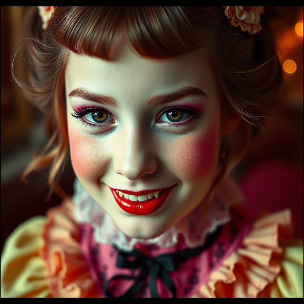 Enchanting Gothic Sweetheart in Vibrant Makeup and Frilly Dr...