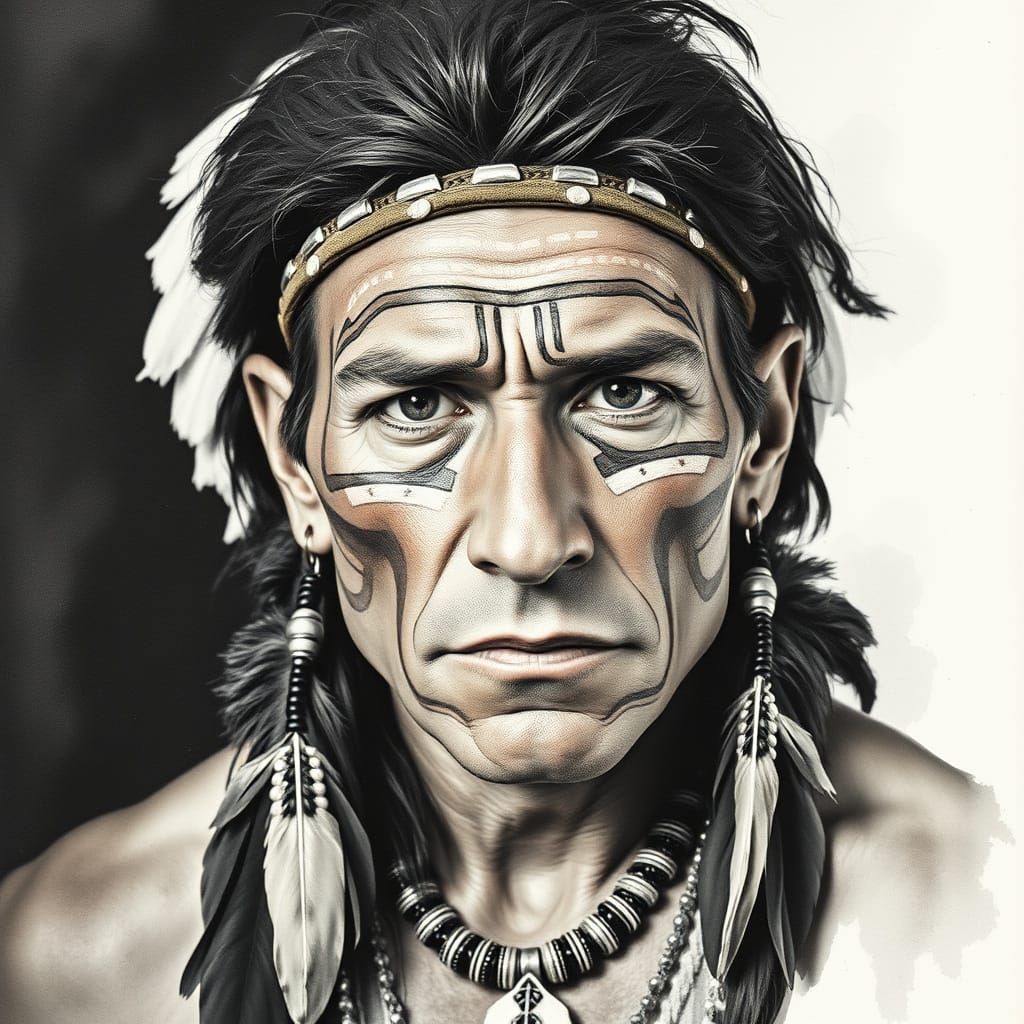 Strong Native American Warrior in Tribal Attire