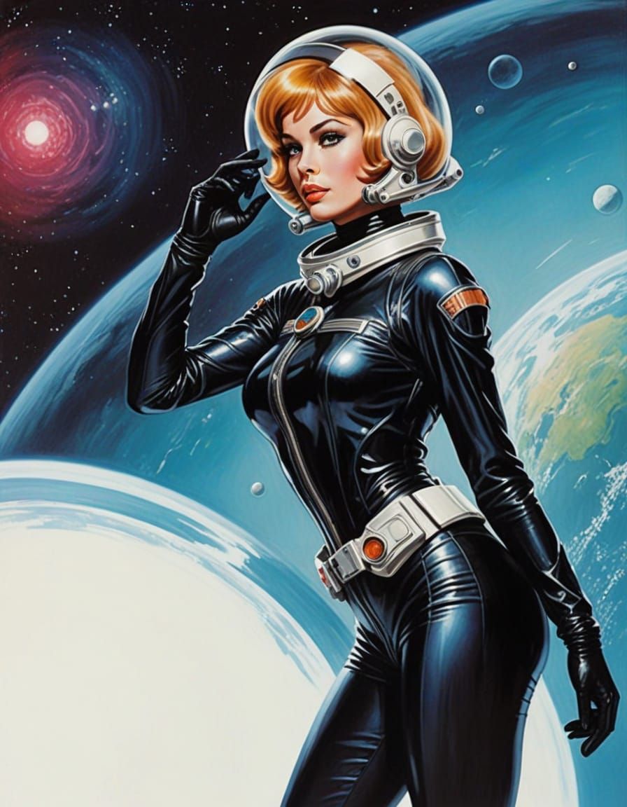 Retrofuturistic Astronaut in Sci-Fi B-Movie Style