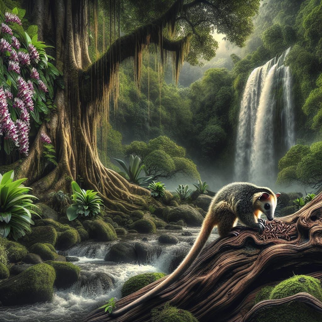 Tamandua in Lush Rainforest Spring