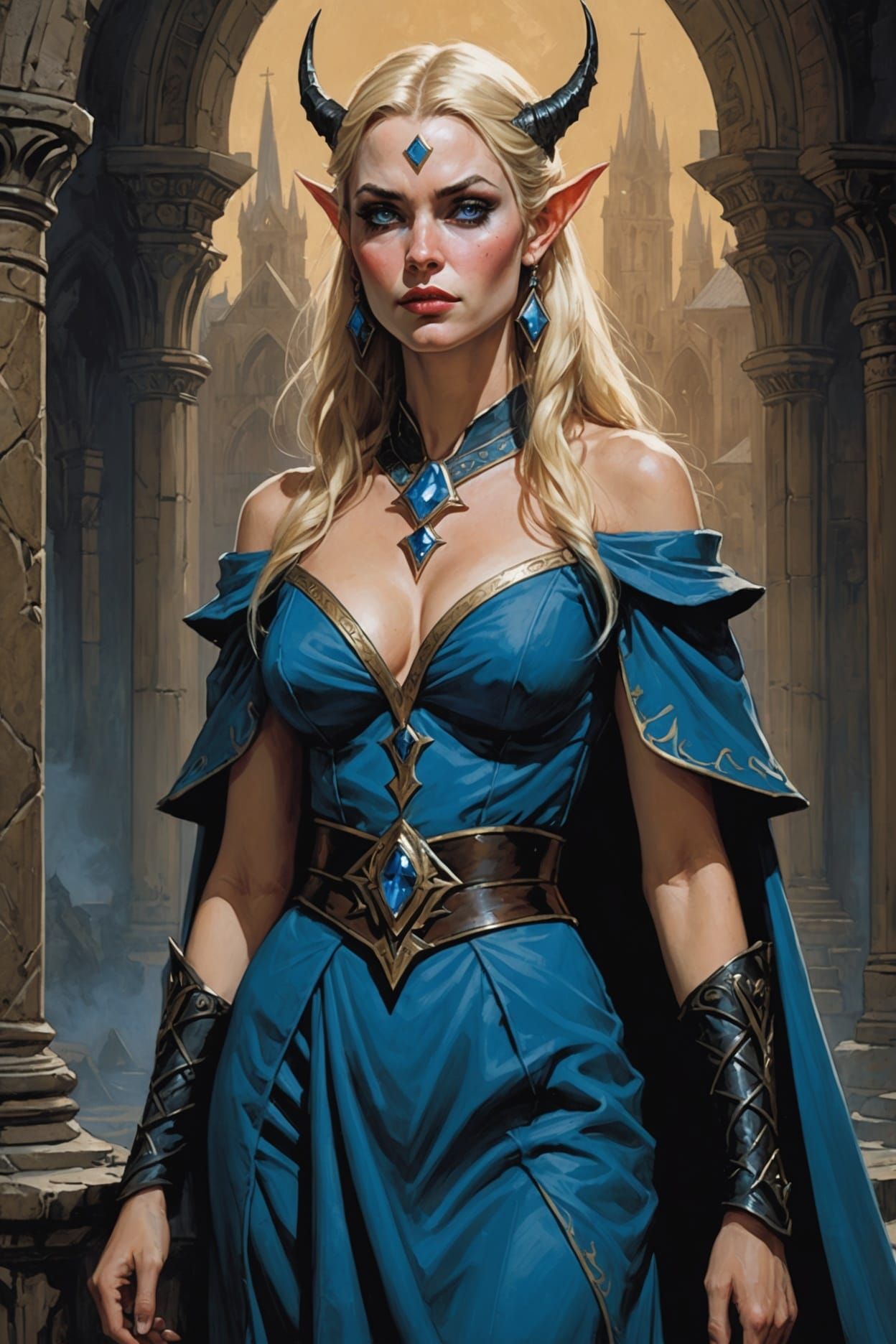 Elf Priestess in Dark Fantasy Comic Style