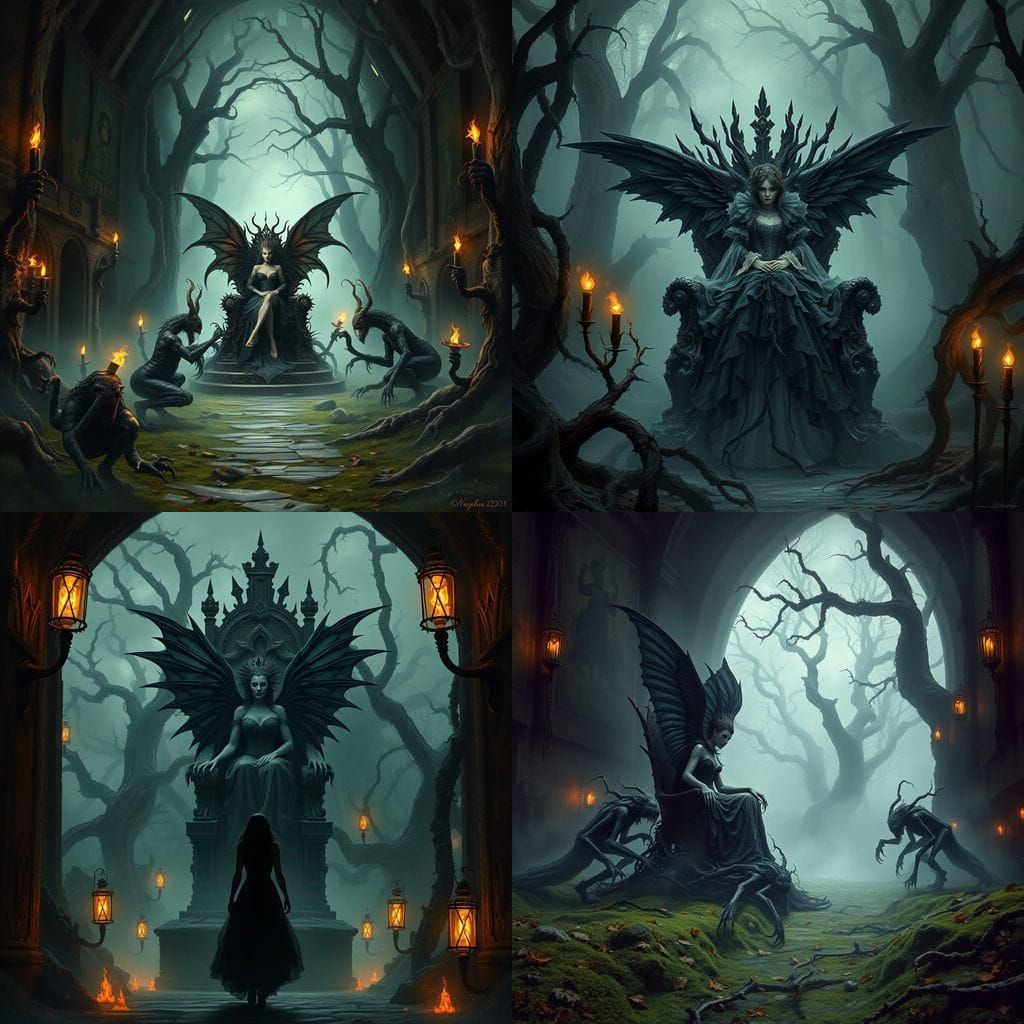 Dark Fairy Queen Reigns Over Decaying Castle in Dark Fantasy...