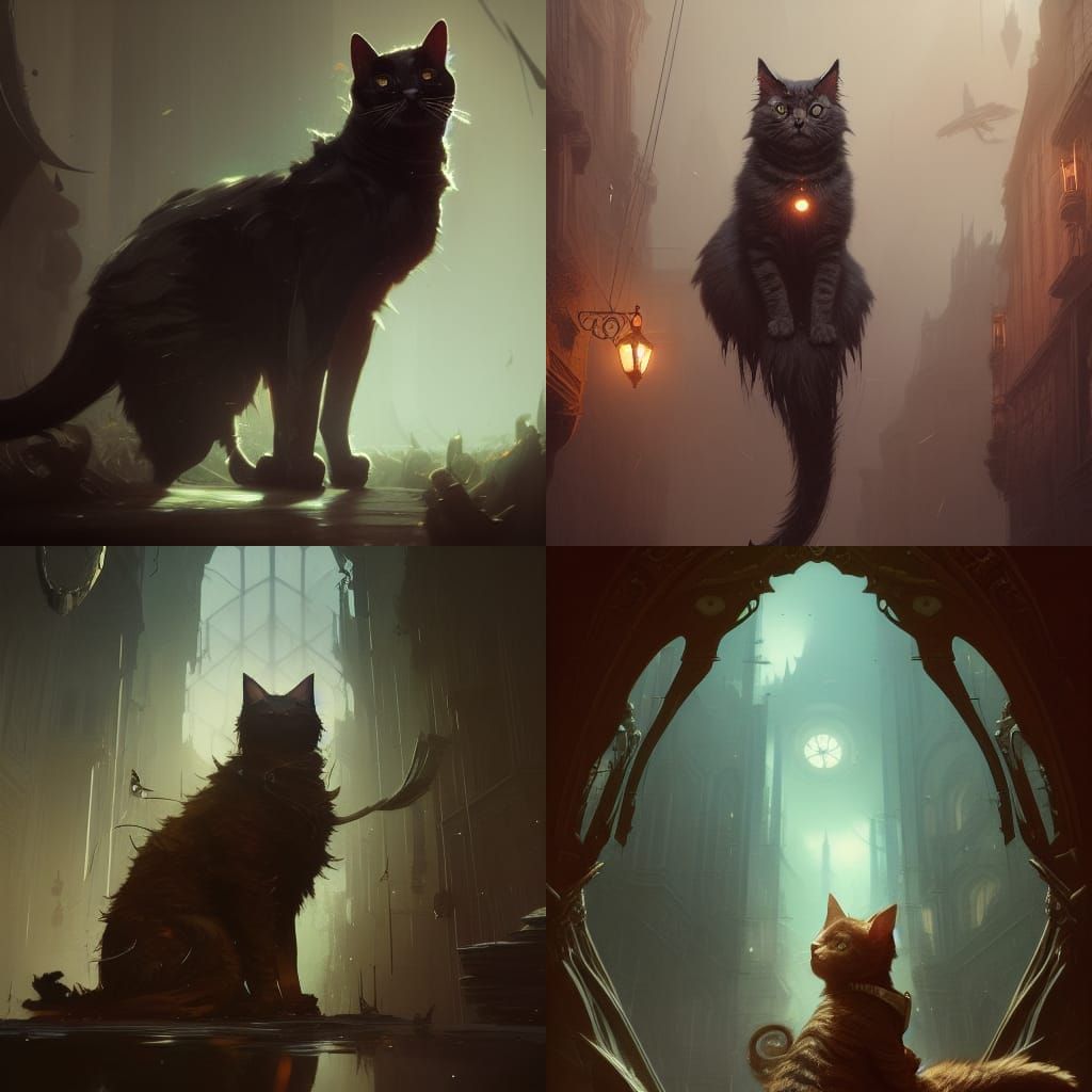 Dark Fantasy Cat Master, Hyperdetailed Concept Art