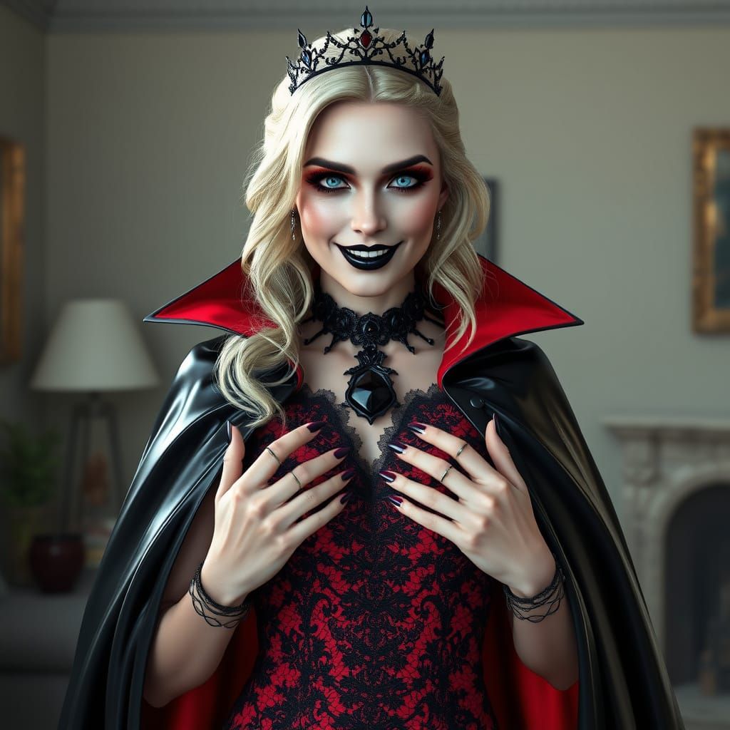 Elegant Vampire Goddess in Dark Glamour Attire