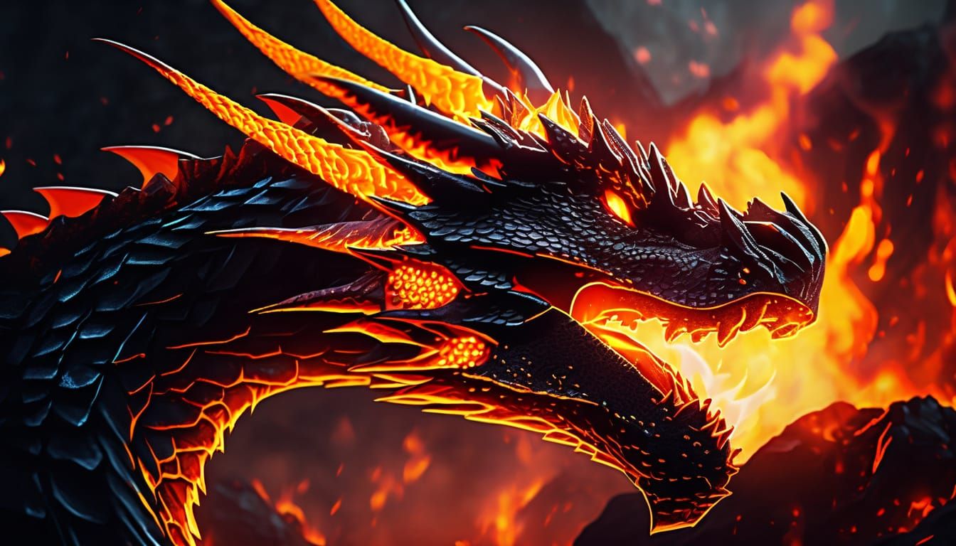 Fire-Breathing Dragon in Dark Fantasy Metal Art