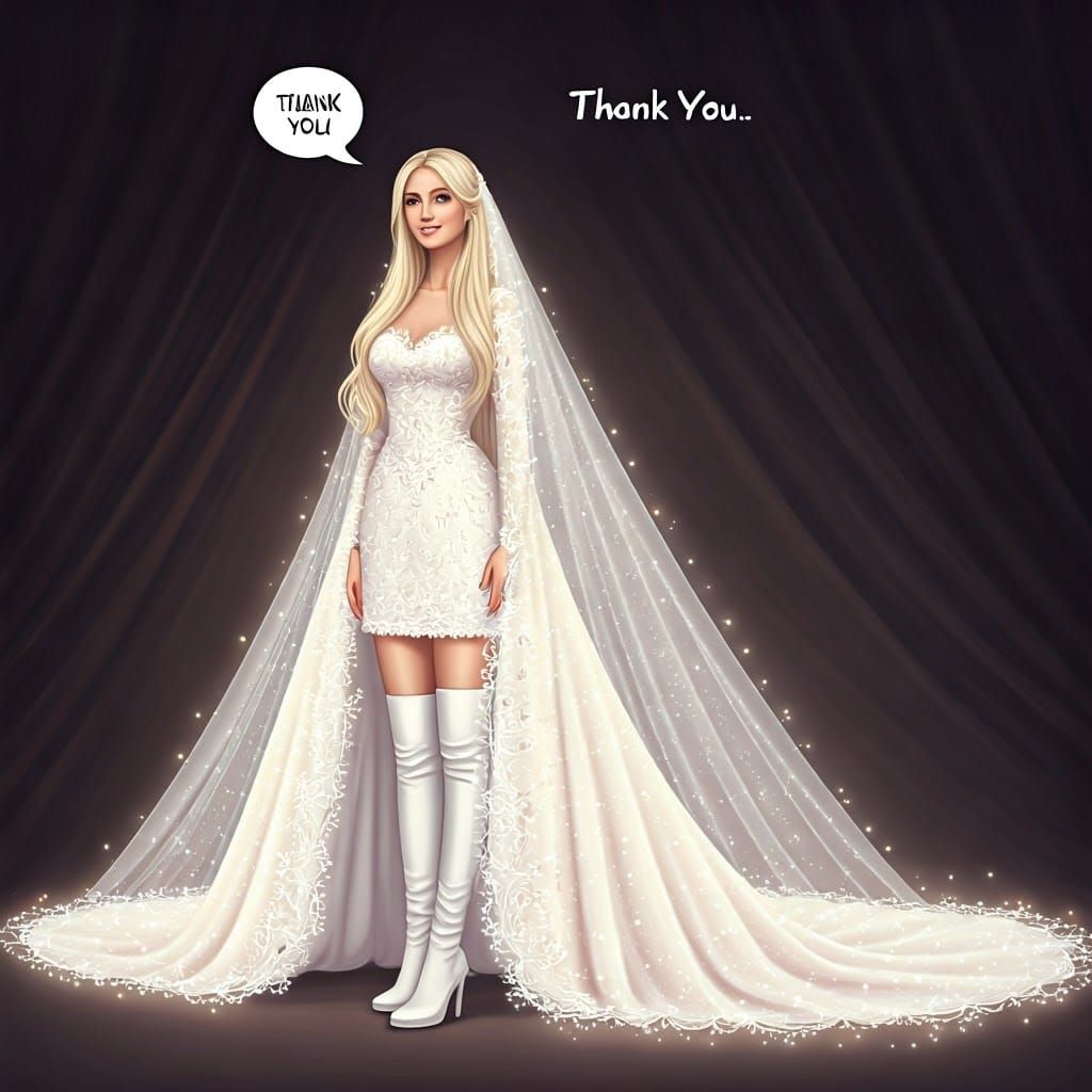 Glowing Bride Thanks in Oversized Cartoon Talk Bubble