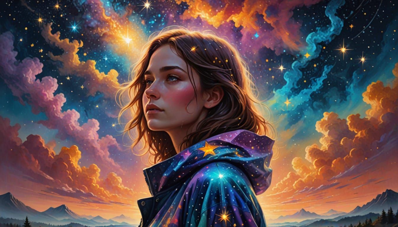 Ethereal Starlit Portrait in Cosmic Surrealism Style