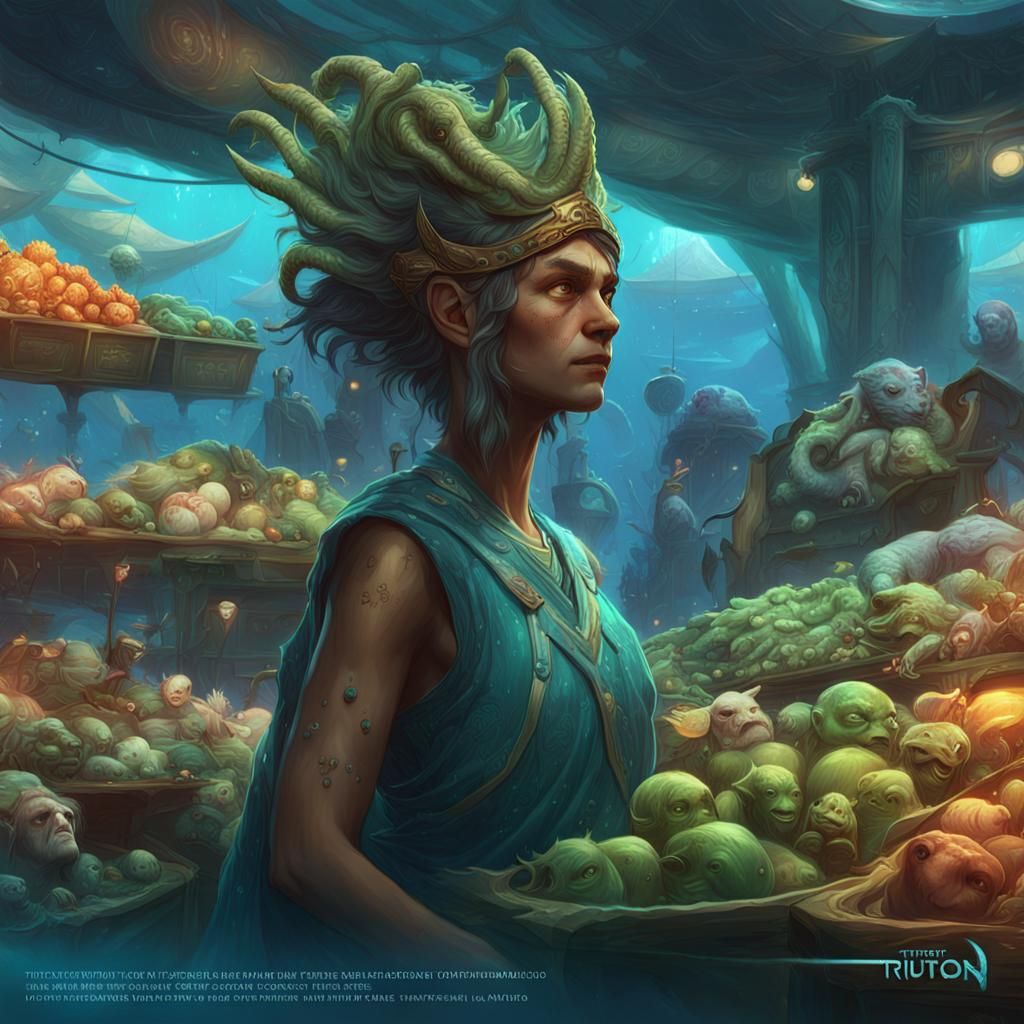 Triton Market with Alien Creatures: Digital Art