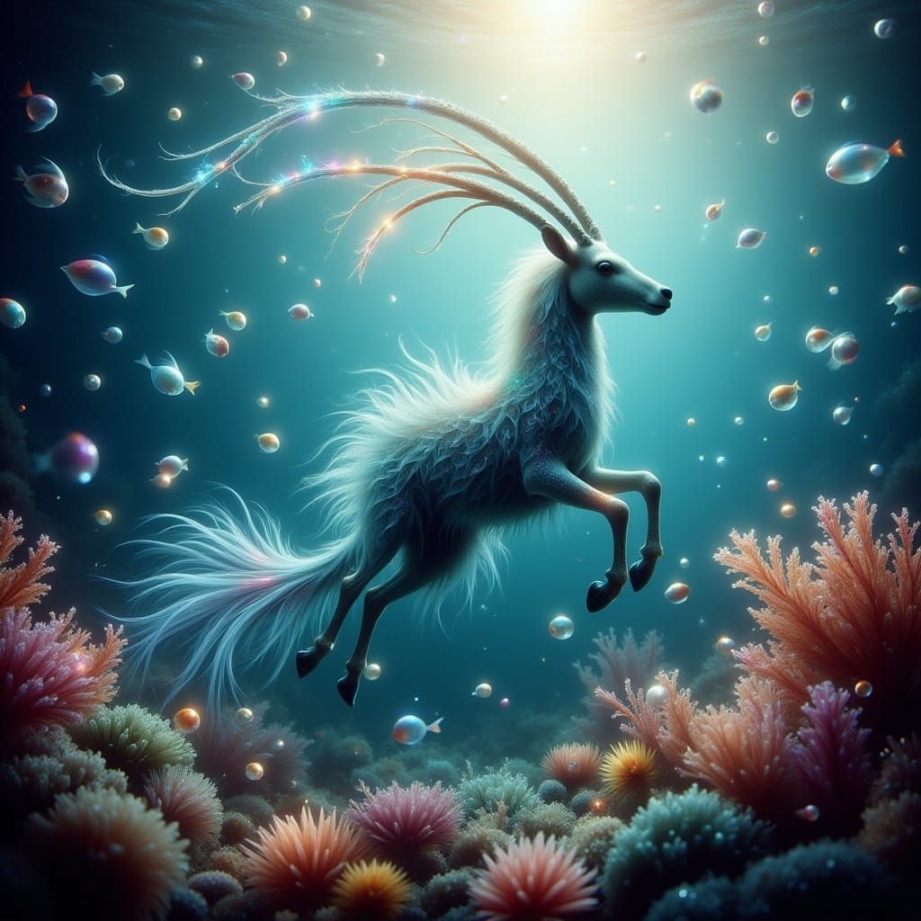 Majestic Sea Goat Gliding Through Coral Reef