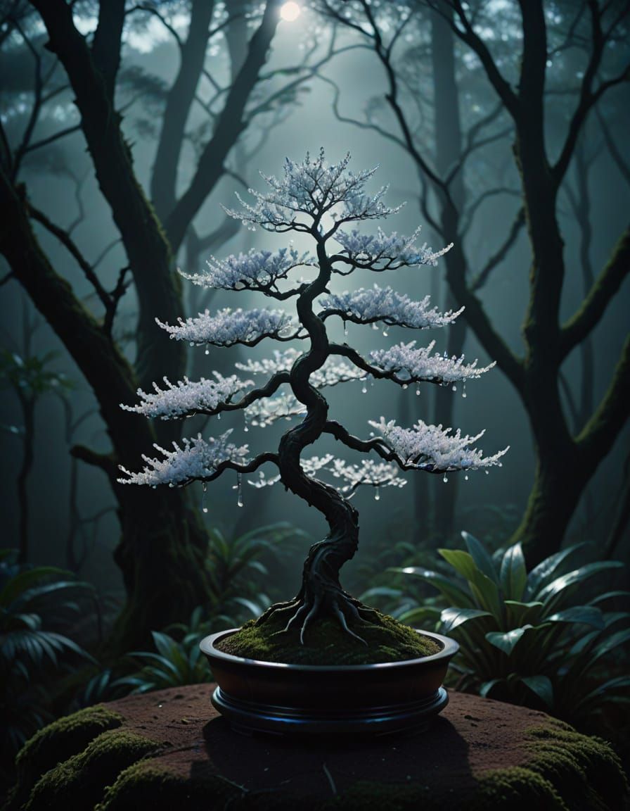 Crystal Bonsai Tree in Lunar Mist