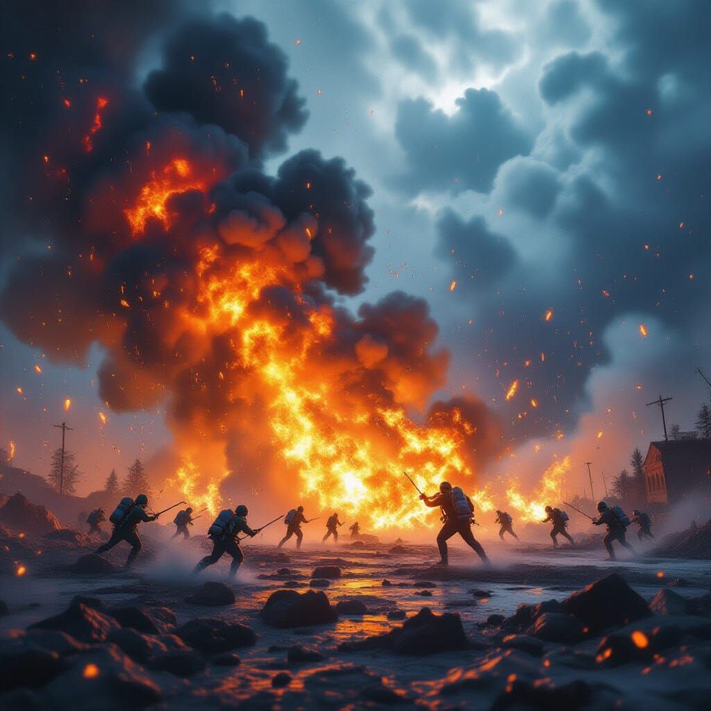 Epic Battle: Fire Versus Hailstorm in Detailed Art