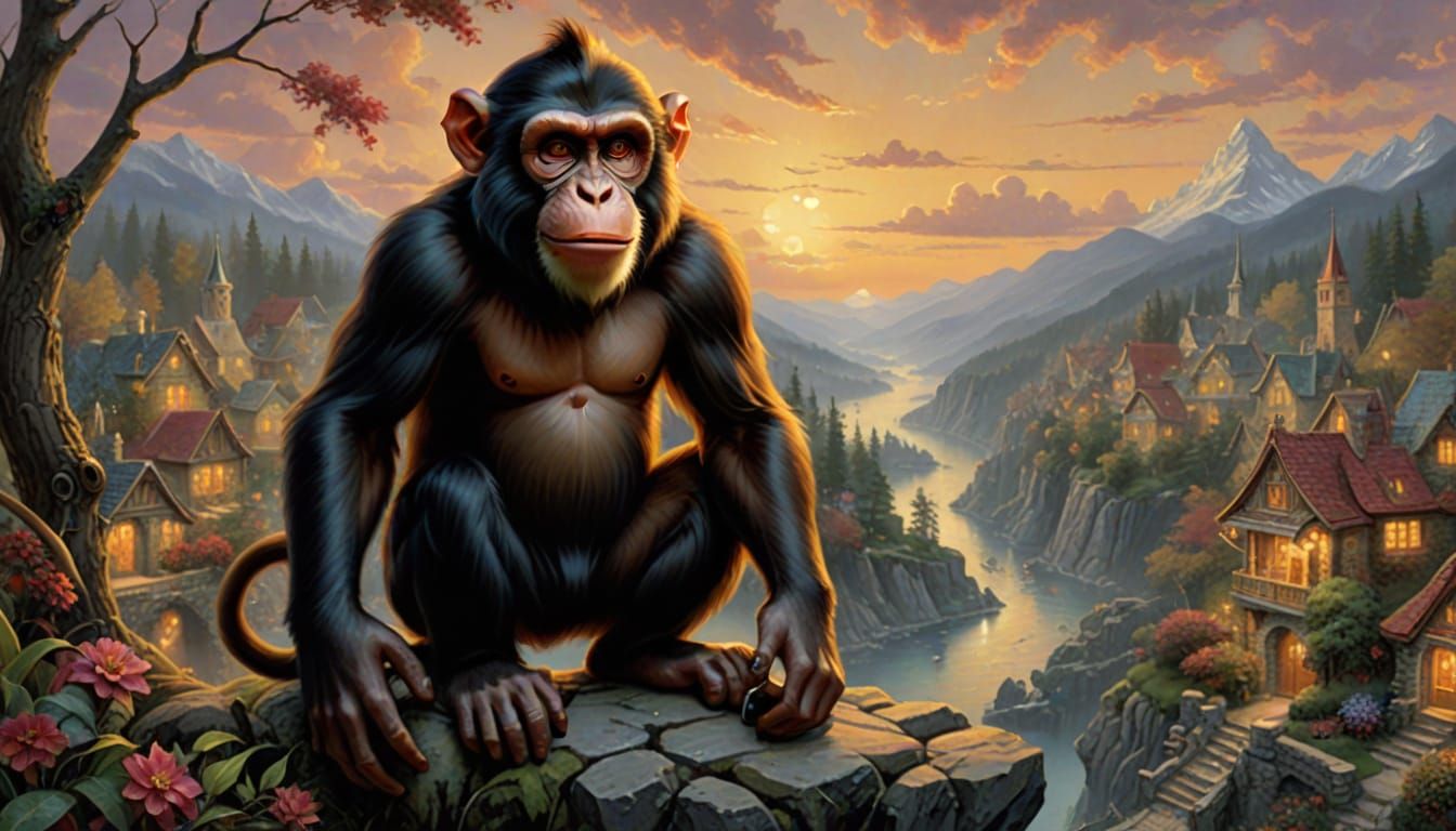 Evil Monkey in Thomas Kinkade Style