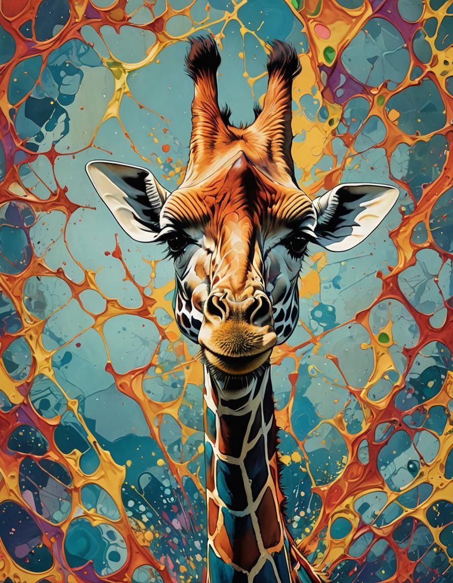Giraffe Portrait in Dadaist Screen Print Style