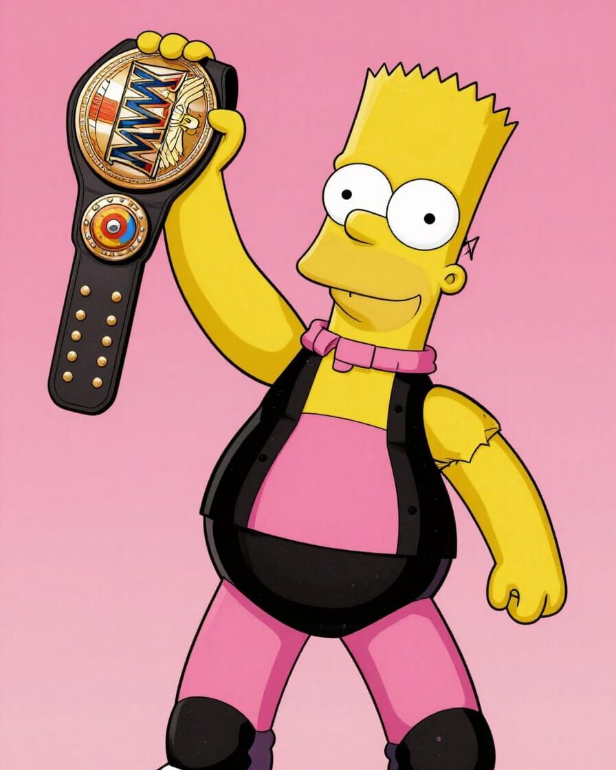 Bart Simpson as Bret Hart with WWF Championship