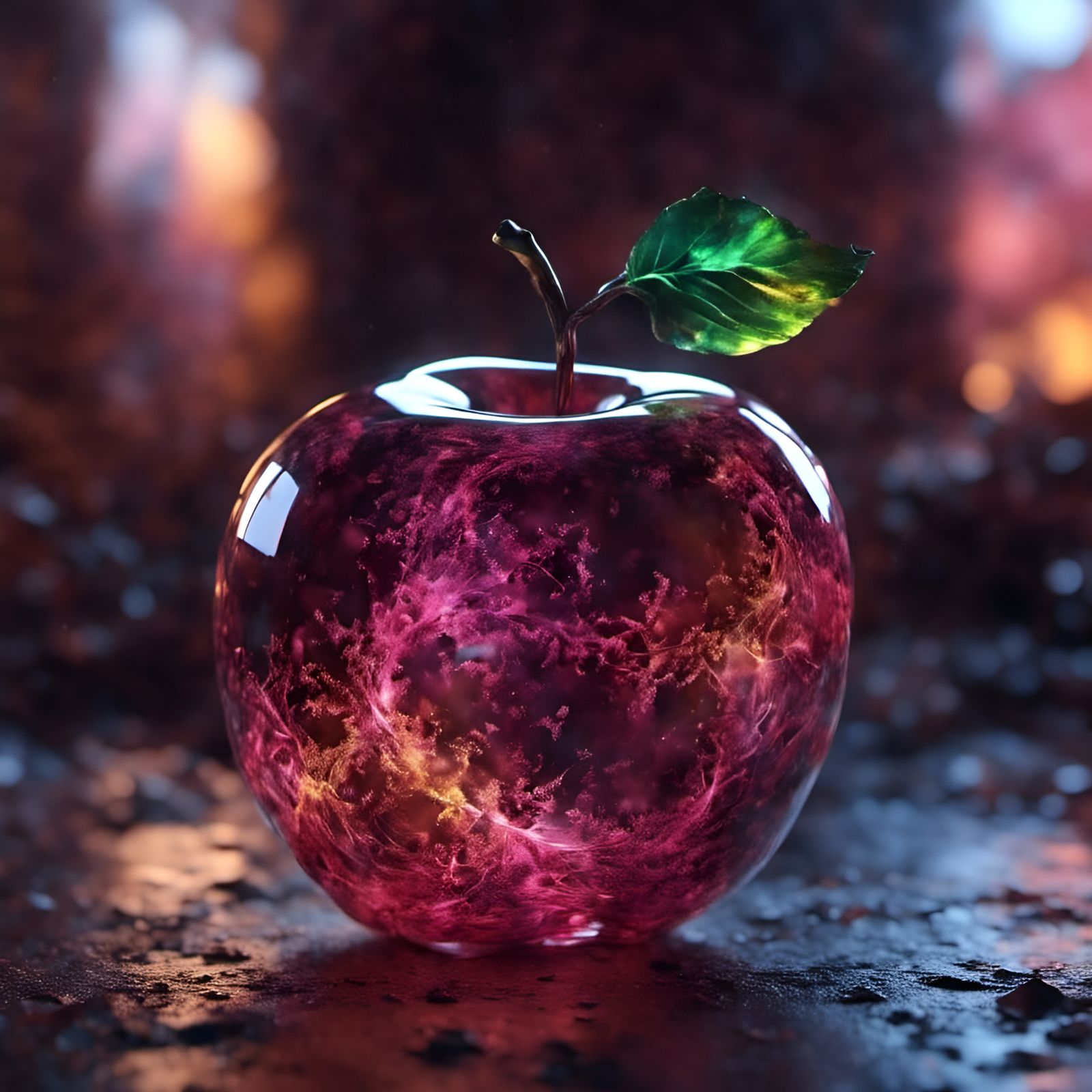 Glowing Glass Apple: A Luminous Still Life