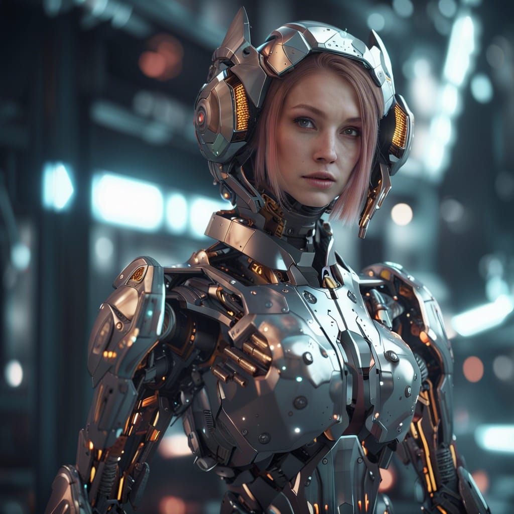 Futuristic Android Girl with Intricate Mech Details